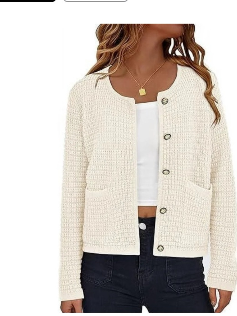 Textured Cream Button-Front Cardigan Sweater